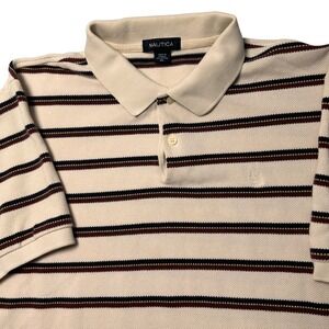 Nautica Striped Polo Shirt Preppy Nautical Golfcore Neutral Men XL 100% Cotton